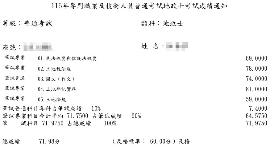 115首宇地政士上榜學員陳○寧