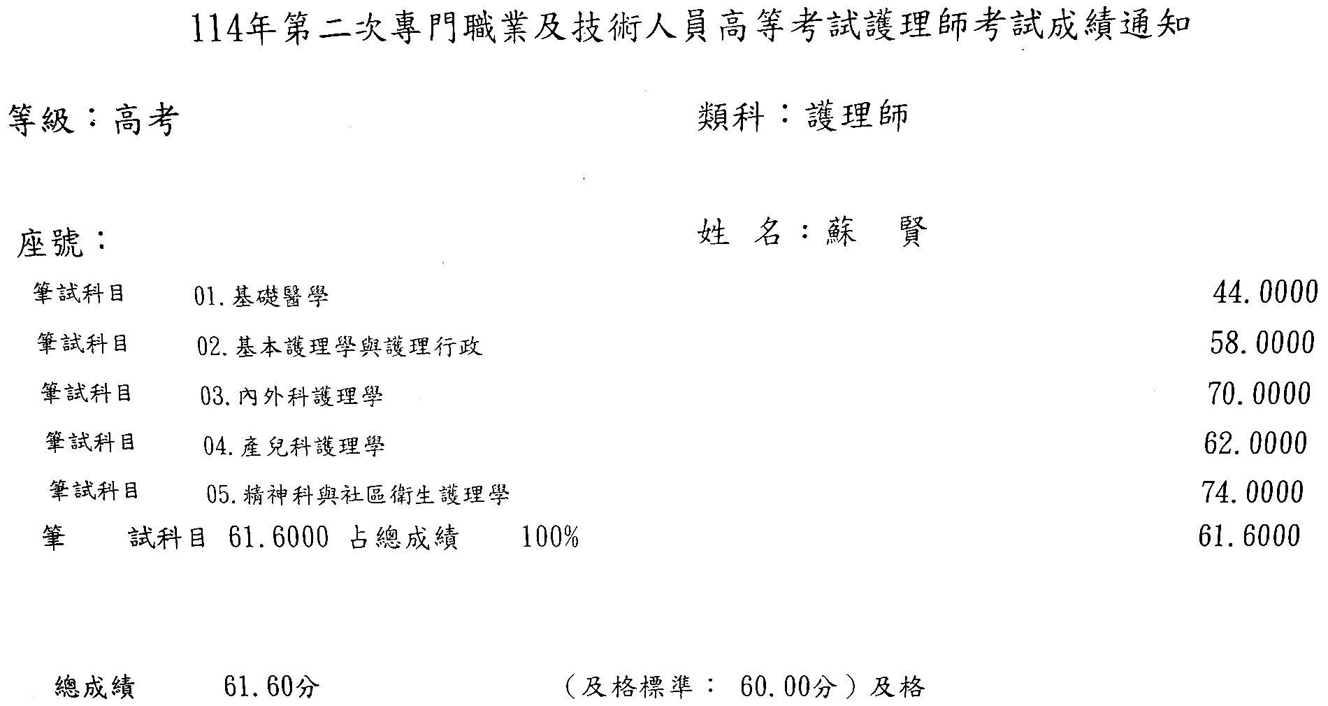 114第二次護理師上榜學員蘇○賢