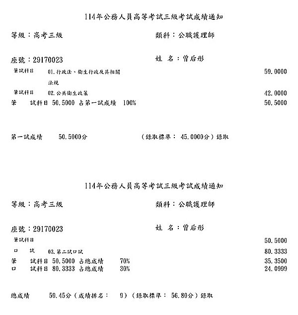 113學校護理師上榜學員黃小姐